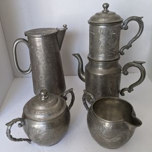 Antique Shang Hing Swatow Engraved Teapot set